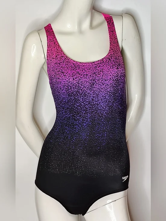 Speedo Women's Pink to Black Ombre Performance One-Piece Ultra back Swimsuit - Picture 2 of 16